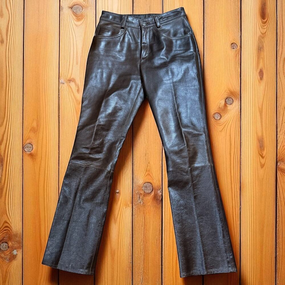 VTG Y2K Wilson’s Maxima Leather Pants Womens Brown Straight Leg 3/4 Lined Sz 6